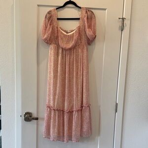 August sky pink and nude floral maxi dress